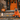 French Bulldog wearing an orange Halloween costume on a decorated front porch with pumpkins, autumn leaves, and festive lights.