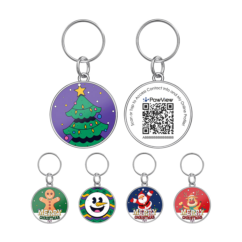 PawView Smart QR Code Pet Tag, Christmas Dog Tags Personalized for Pets Christmas Trees