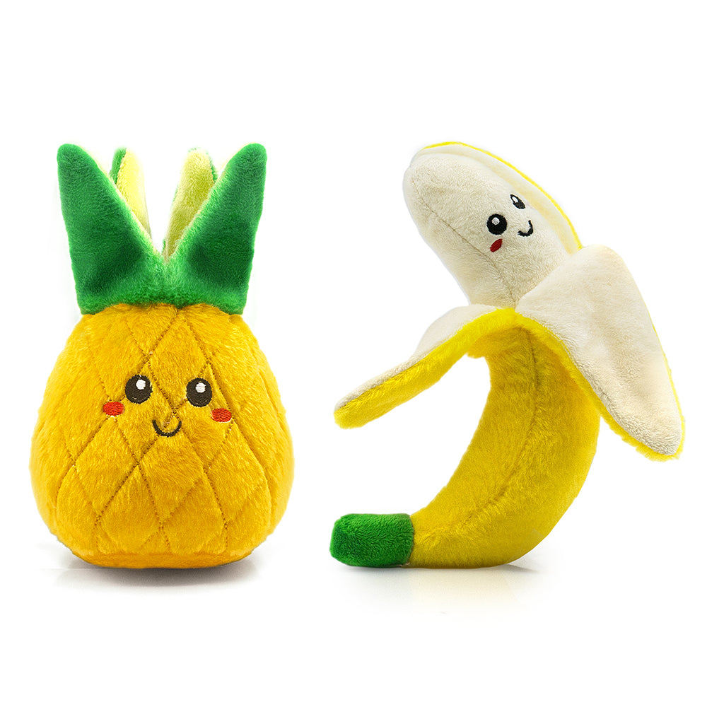 Deluxe Plush Squeaky Dog Toys Pineapple and Banana, Interactive Pet